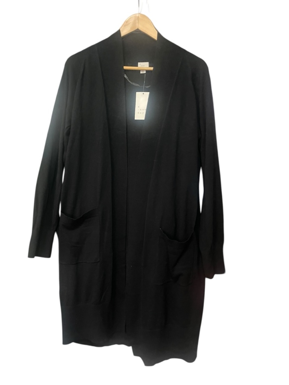 A New Day Women’s Long Open-Front Black Cardigan Sweater S - Picture 4 of 4